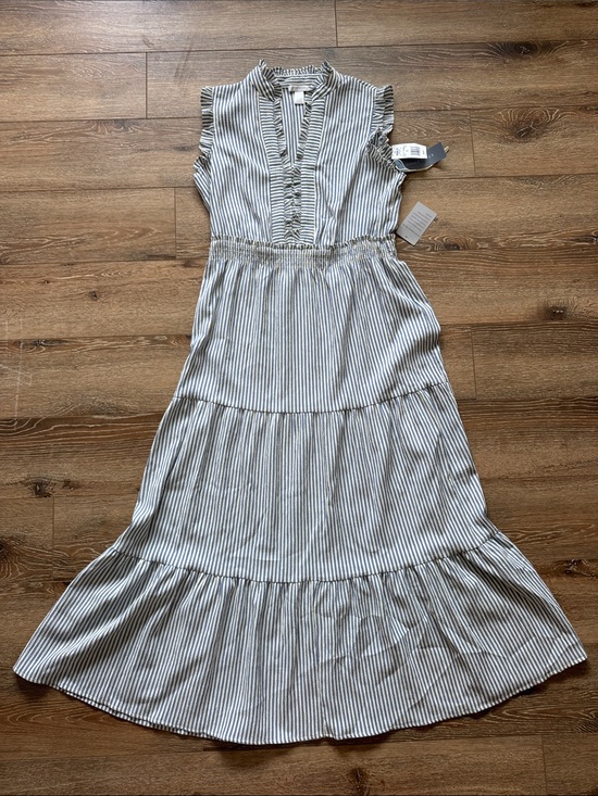 London Times Dresses & Skirts - London Times White & Blue Striped Ruffle Tiered Maxi Dress Size: 12